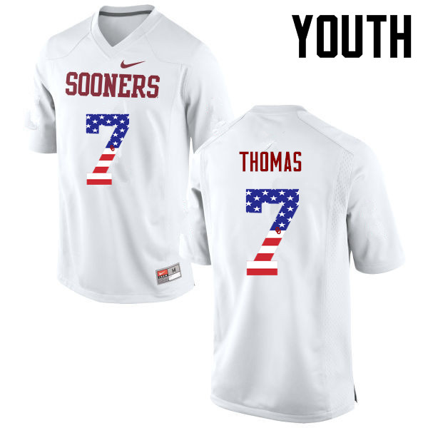 Youth Oklahoma Sooners #7 Jordan Thomas College Football USA Flag Fashion Jerseys-White